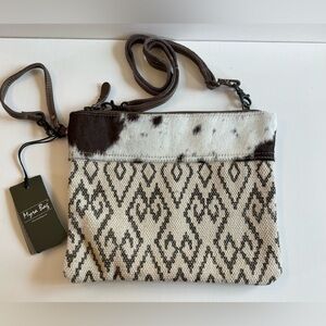 Myra Bags Brown and beige Patterned Cowhide Women's Crossbody Bag